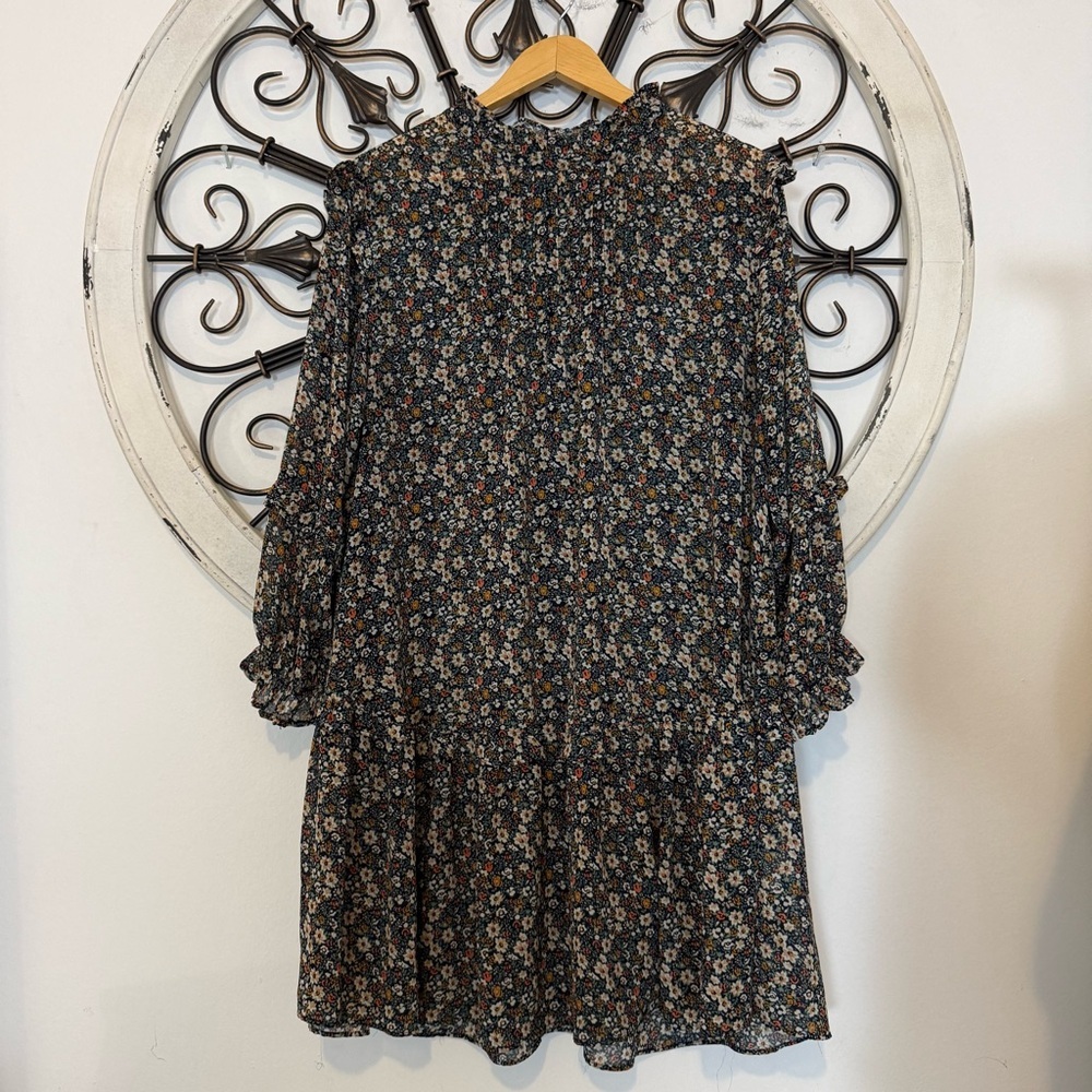 Umgee Floral Ruffle Mini Dress Boho Cottagecore Long Sleeve Navy Women’s Large - Picture 2 of 10
